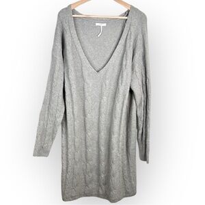 Stitchdrop Women's V-Neck Knit Sweater Dress Gray Size M Knee Length Soft